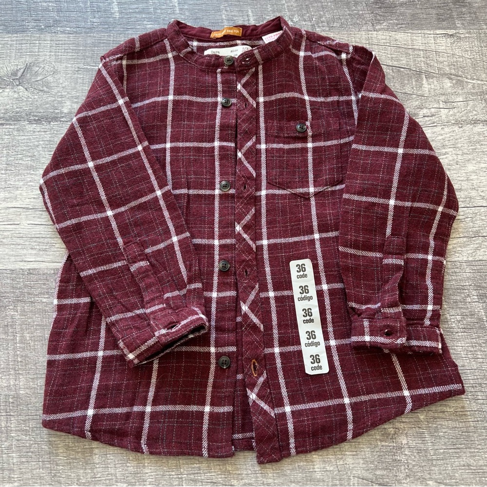 Zara Baby Girl Plaid Flannel Shirt Burgundy Long Sleeve 2T New With Tags